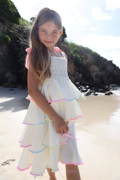 Lola + The Boys Rainbow Tiered Bow Dress