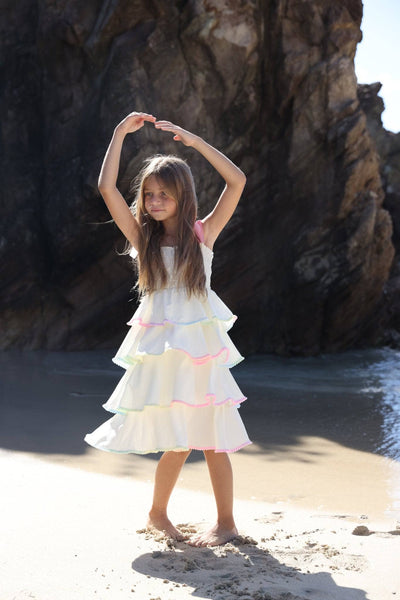 Lola + The Boys Rainbow Tiered Bow Dress