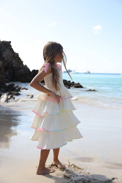 Lola + The Boys Rainbow Tiered Bow Dress