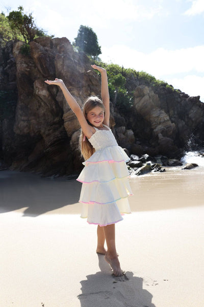 Lola + The Boys Rainbow Tiered Bow Dress