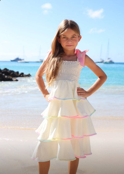 Lola + The Boys Rainbow Tiered Bow Dress