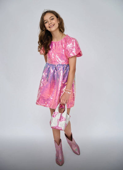 exclude-sale Rose Ombré Puff Sleeve Dress