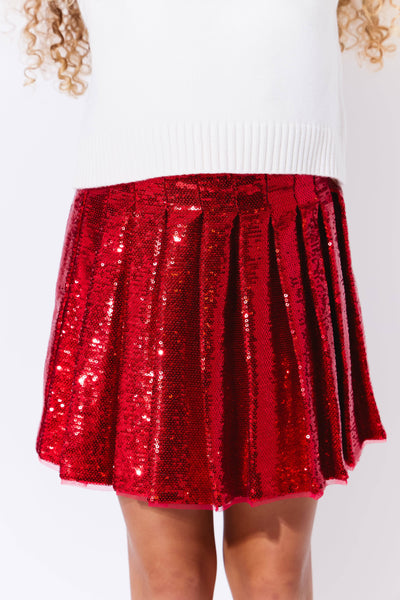 Lola + The Boys Scarlet Pleated Shimmer Skirt