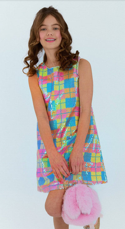 exclude-sale Sequin Checked Rainbow Tank Dress