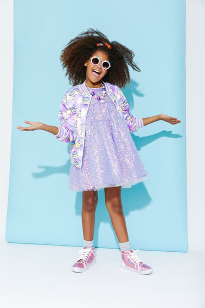 Lola + The Boys Sequin Daisy Puff Sleeve Dress