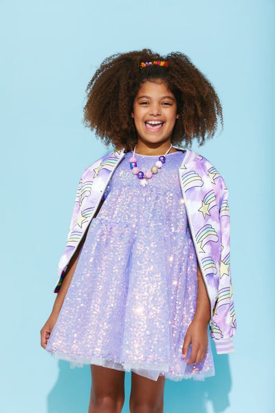 Lola + The Boys Sequin Daisy Puff Sleeve Dress