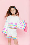 Lola + The Boys Set Rainbow Wave Short Set Pastel