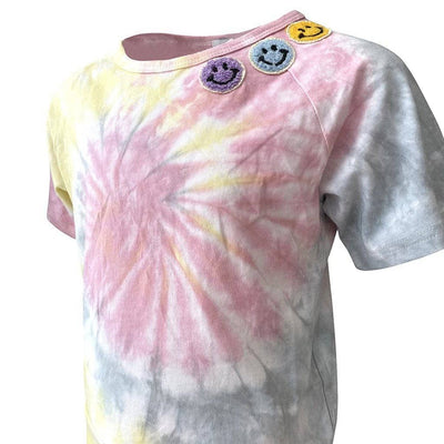 Lola + The Boys Set Women's Happy Face Tie Dye Short Set