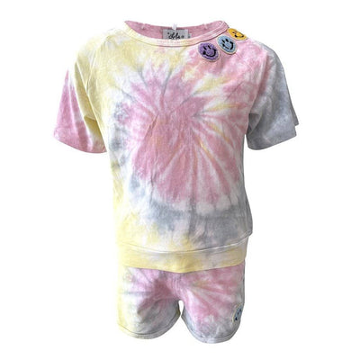 Lola + The Boys Set Women's Happy Face Tie Dye Short Set