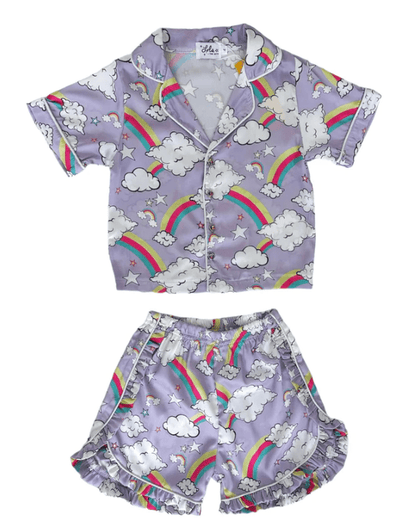 Lola + The Boys Set Small Women's I Dream of Rainbows Silk Short Set