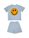 exclude-new-arriv Sets Blue Smiley Checkered Set