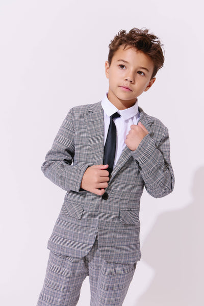 exclude-fall Sets Gray Plaid Piece Suit