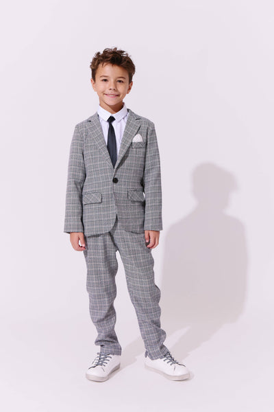 exclude-fall Sets Gray Plaid Piece Suit