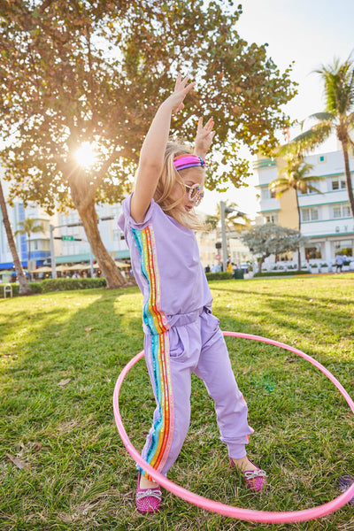 Lola + The Boys Sets Lavender Rainbow Sequin Jogger Set