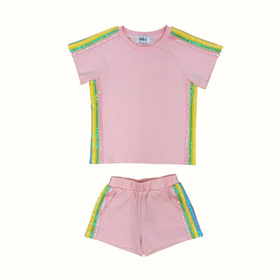 lola-spring Sets Pink Rainbow Stripe Short Set