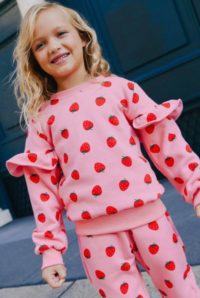 Lola + The Boys Sets Strawberry Ruffle Joggers Set