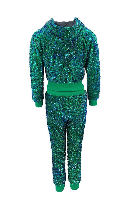 Lola + The Boys Sets Women's Emerald Sparkle Sequin Set