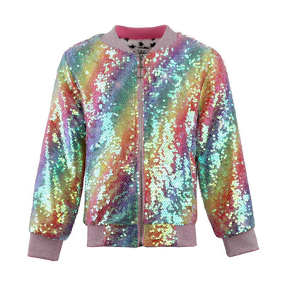 Lola + The Boys Shimmer Rainbow Sequin Bomber