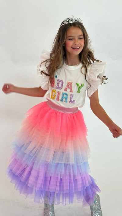 Lola + The Boys Shirt Birthday Girl Gem Ruffle Shirt