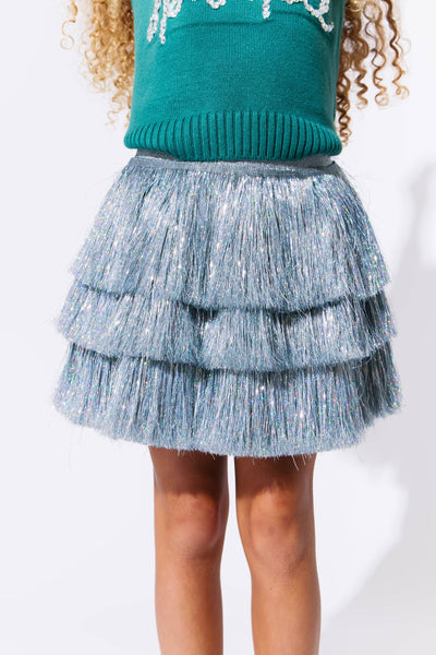 Lola + The Boys 2 Silver Shimmer Tinsel Party Skirt