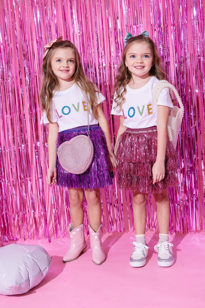 Lola + The Boys skirt Hot Pink Shimmer Tinsel Party Skirt