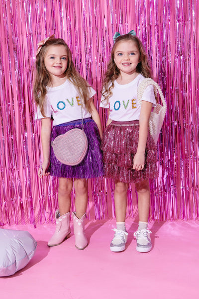 Lola + The Boys skirt Hot Pink Shimmer Tinsel Party Skirt