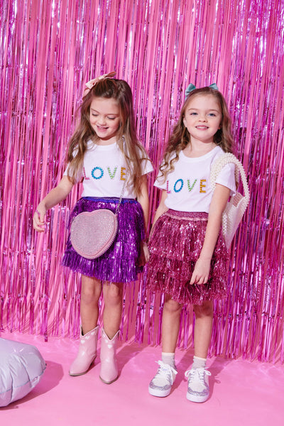 Lola + The Boys skirt Hot Pink Shimmer Tinsel Party Skirt