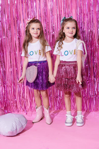 Lola + The Boys skirt Hot Pink Shimmer Tinsel Party Skirt