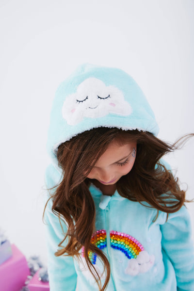 Lola + The Boys Sleepwear Crystal Rainbow Fuzzy Onesie