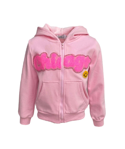 Lola + The Boys 6 Smiley Crystal CHICAGO Zip Hoodie