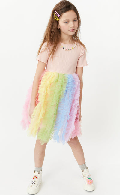 Lola + The Boys Smiley Necklace Rainbow Tulle Dress