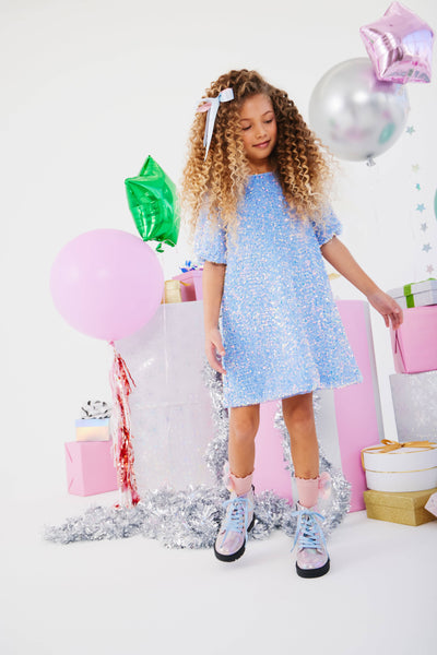 Lola + The Boys Snow Angel Shimmer Dress