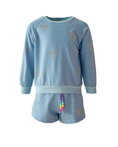 Lola + The Boys Sparkle Heart Sky Blue Short Set