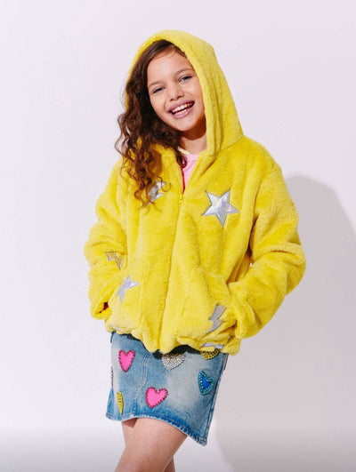 Lola + The Boys Sweaters & Sweatshirts Yellow Stars Fuzzy Jacket