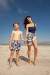 Lola + The Boys Swim Shorts Boys Blue Palm Print