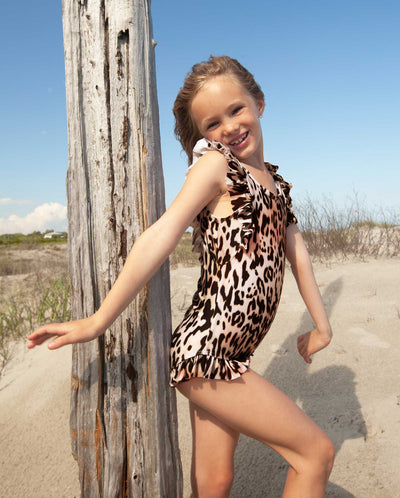 Lola + The Boys Swimwear Leopard Ruffle Swim