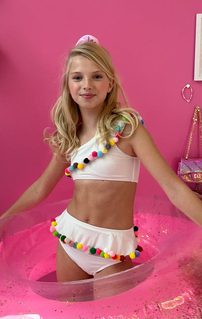 Lola + The Boys Swimwear Rainbow Pompom Bikini