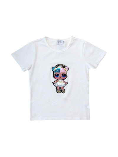 Lola & The Boys Tees Blue / 2 Girls Sequin Doll T-Shirt