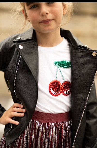 Lola + The Boys Tops Beaded Gem Cherry T-Shirt