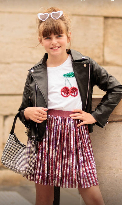 Lola + The Boys Tops Beaded Gem Cherry T-Shirt