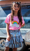 exclude-new-arriv Tops Pink Rainbow Pearl Patch T-shirt