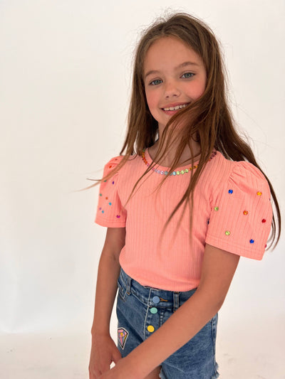 Lola + The Boys Tops 2 / Pink Queen Gem Short Sleeve Pink Tee