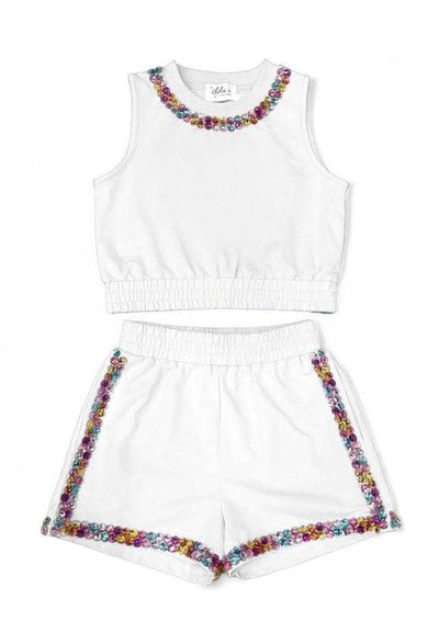 Lola + The Boys White Rainbow Gems Short Set