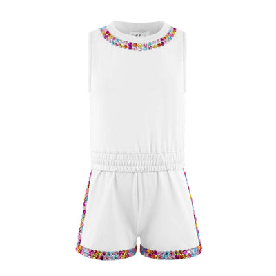 Lola + The Boys White Rainbow Gems Short Set