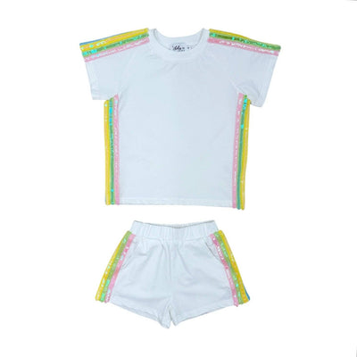 lola-spring White Rainbow Stripe Short Set