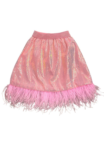 Lola + The Boys Adult Small / Light Pink Women's Feather Trims Pink Sequin Skirt