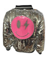 Lola + The Boys Women's Pink Emoji Sequin Bomber