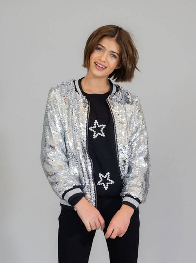 Lola + The Boys Women's Pink Emoji Sequin Bomber