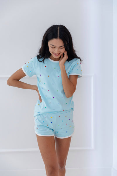 exclude-archive Womens Women’s Baby Blue Rainbow Gem Short Set