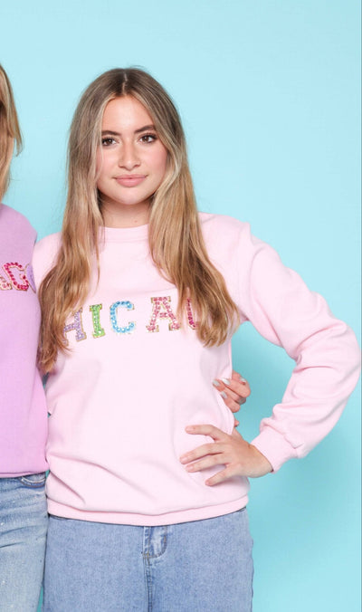 Lola + The Boys Womens Women's Chicago Gem Sweatshirt - Pink